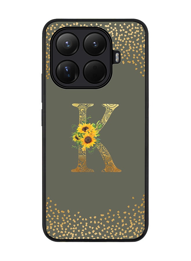 For Xiaomi 15T Pro Case,Slim fit Camera Protection, Shockproof Thin Phone cover  - Custom Floral Monogram - K  (Olive Green )
